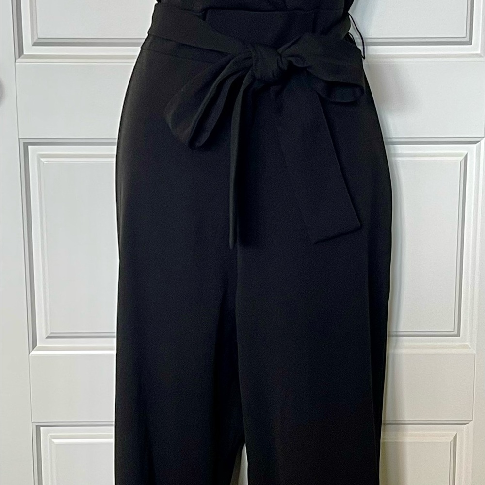 Elegant Women's Black Jumpsuit with Ruched Leg Detail & Belt